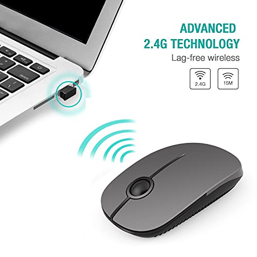 Unipows Wireless Mouse-2.4G Slim Portable Computer Mouse, Black and Gray | Nano Receiver, Less Noise Mobile Optical Mice for Notebook, PC, Laptop, Desktop - color: Black and Grey