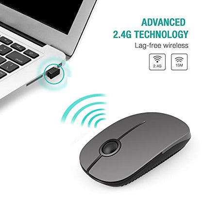 Unipows Wireless Mouse-2.4G Slim Portable Computer Mouse, Black and Gray | Nano Receiver, Less Noise Mobile Optical Mice for Notebook, PC, Laptop, Desktop - color: Black and Grey