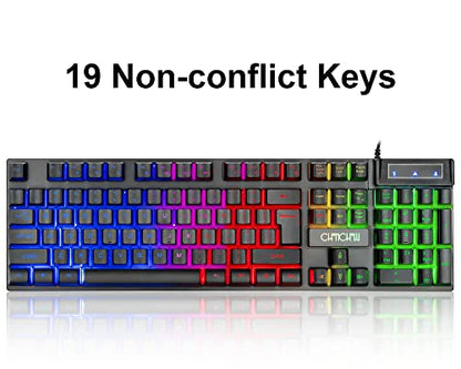 Keyboard and Mouse Gaming LED Wired Combo with Emitting Character Keyboard 4800DPI 2 Side Button USB Mouse Rainbow Backlit Mechanical Feeling Compatible with PC Raspberry Pi Mac Xbox one ps4 - color: 910b