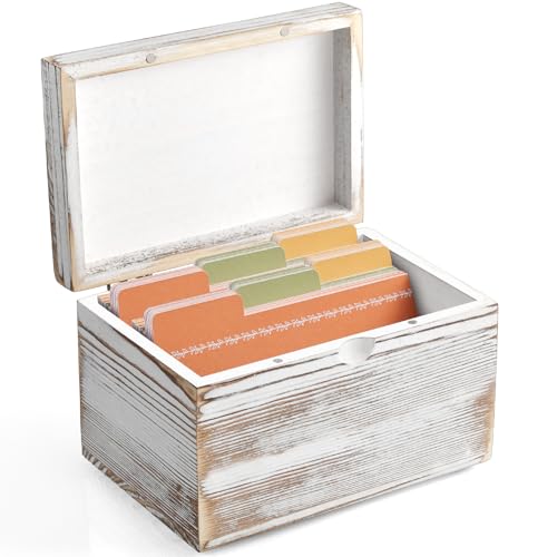 DRASTAR Index Card Holder, Index Card Organizer 3x5, Index Card Holder with Dividers for Desk, Index Card Storage Case, Note Card Box, Retro White - color: Retro White