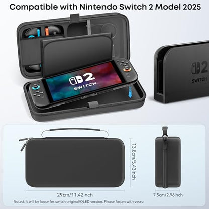 Carrying Case Compatible with Nintendo Switch 2 & Original & OLED Version, Custom Spot for Joy-con & AC Adapter, Portable Travel Nintendo Switch 2 Accessories Carrying Case Bag for 20 Games Cards