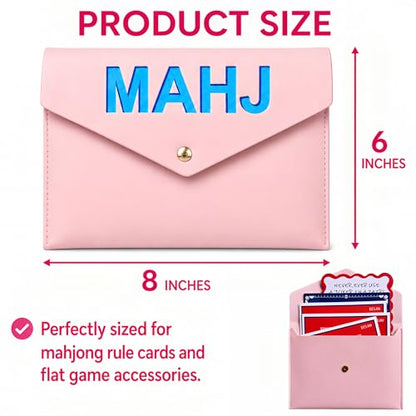 Leather Mahjong Card Clutch Pouch, 8 x 6 Inches Protective Case for American Mahjong Strategy Cards, Secure Magnetic Closure Accessories Holder, Elegant Game Night Gift (Rose Pink) - color: Rose Pink