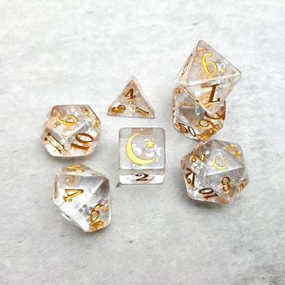 Moon Star Resin Dice Set for Dungeons and Dragons Polyhedral RPG Tabletop Dice