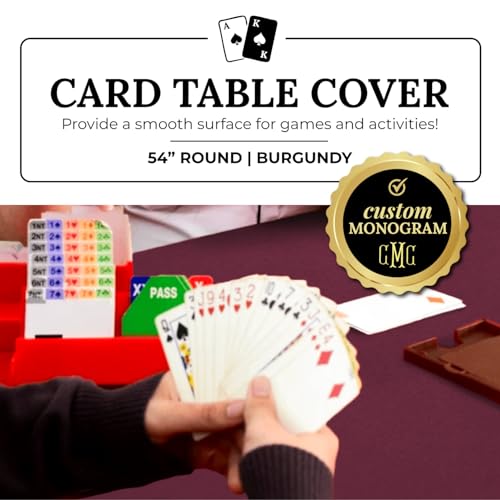 Personalized 54" Round Burgundy Card (Bridge) Table Cover - color: Burgundy Embroidered, size: 54"