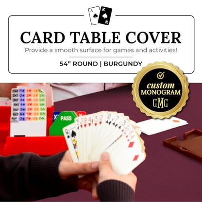 Personalized 54" Round Burgundy Card (Bridge) Table Cover - color: Burgundy Embroidered, size: 54"