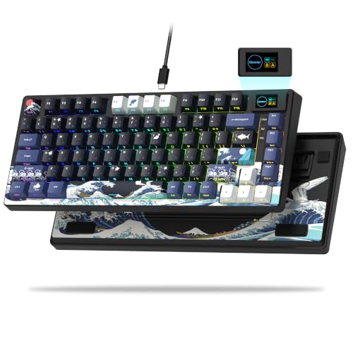 Womier SK80 75% Keyboard with Color Multimedia Display Gaming Keyboard | Creamy Sound Mechanical Wired Hot Swappable Gasket RGB Custom Key board, Pre-lubed Stabilizer for Mac/Win, Black Kanagawa - color: Kanagawa Black