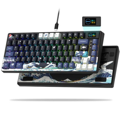 Womier SK80 75% Keyboard with Color Multimedia Display Gaming Keyboard | Creamy Sound Mechanical Wired Hot Swappable Gasket RGB Custom Key board, Pre-lubed Stabilizer for Mac/Win, Black Kanagawa - color: Kanagawa Black