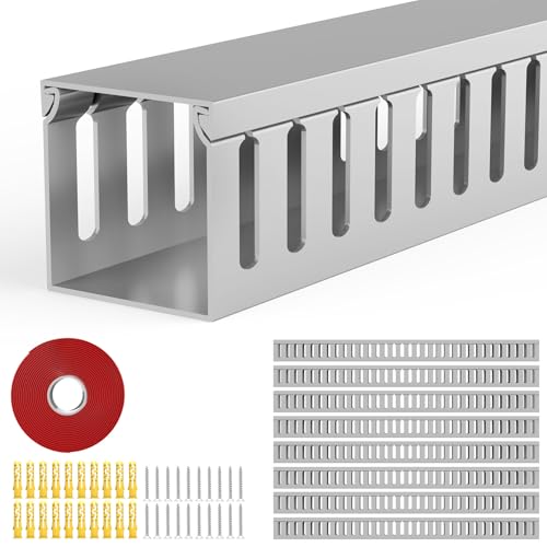 Open Slot Wiring Raceway Cable Duct, 123in Cable Management Channel Cord Track,Desk Wire Channel, Under Desk Cable Management to Hide Cables, Wires for Computers (Grey, 1.97" Hx1.97 W, 15.4''L(8 Pc)) - color: Grey, size: 1.97" Hx1.97"W, 15.4''L(8 Pc)