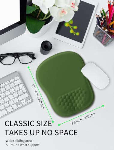 Hokafenle Ergonomic Wrist-Hugging Mouse Pad Wrist Support, U-Shaped Holding Wrist Rest Mousepad for Carpal Tunnel Pain Relief with Cushioned Memory Foam Slope Massage Bulge (10.2x8.3 in,Dill Green) - color: Dill Green