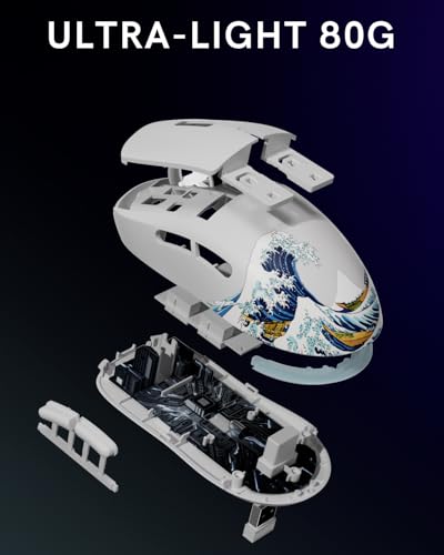G57 Wireless Gaming Mouse, 8000 DPI, 80g, 2.4G/Bluetooth/USB-C Rechargeable Wireless Mouse with 5 Programmable Buttons for PC/Mac, White - color: White