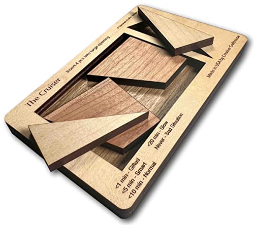 Creative Crafthouse Cruiser Stewart Coffin Wood Brain Teaser Packing Puzzle | Design number 167, handmade in our Hudson, Florida workshop. A challenging 4 piece geometry gift for adults and collectors - style: The Cruiser
