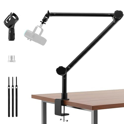 Microphone Stand Desk, Suspension Microphone Boom Arm Heightened Design with Desk Mount Clamp, 360° Rotatable,5/8" 3/8" Threads, Mic Table Arm for Podcast, Streaming,Gaming,Recording, Studio, Office