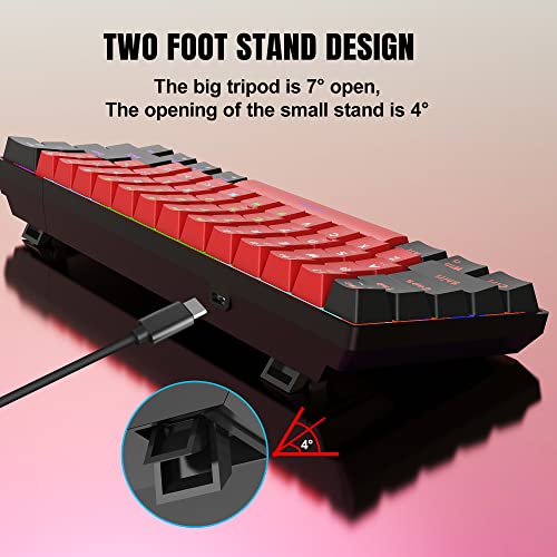 Snpurdiri 60% Wired Mechanical Gaming Keyboard (Black-Red, Blue Switches) | LED Backlit 60 Percent Gaming Keyboard for Windows Laptop PC Mac - color: Black Red/Blue Switch