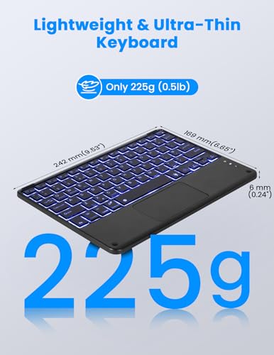 LAMA Backlit Bluetooth Touchpad Keyboard for iPad Pro/Air/Mini, Ultra-Slim Rechargeable Wireless Keyboard and Mouse for iPhone 15/14/13 Pro/Samsung/Tablet/PC/Laptop/iOS/Windows/Android, BK - color: Dark