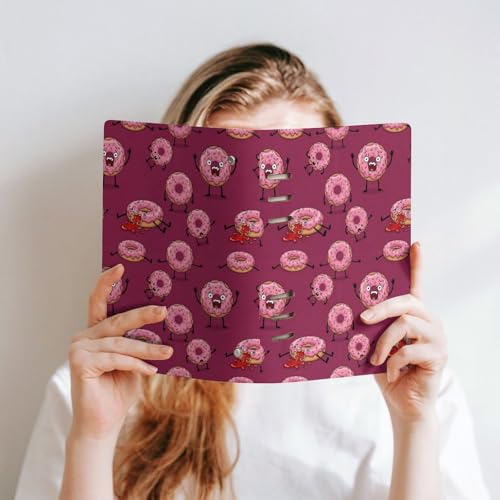 JOJOART Pink Donut Characters Funny Journals Binder Notebook Loose Leaf 6-Ring Professional Notebook,Spiral Notebooks Refillable Journal Notebook,90 Sheets for Office Travel Planner