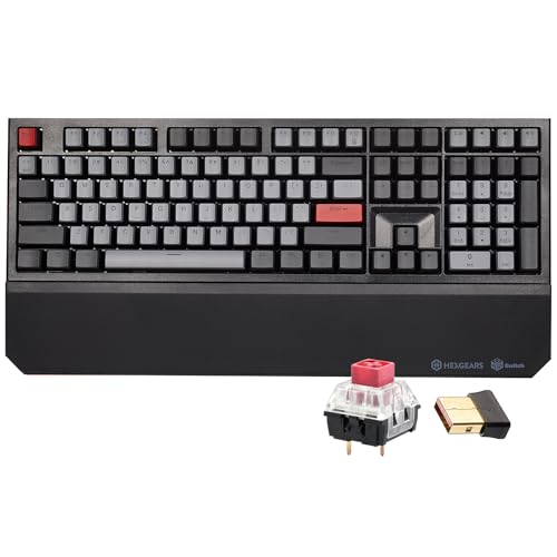 Hexgears X5 Wireless Mechanical Keyboard, Dual-Mode 2.4G/USB-C Ergonomic Full Size 108 Keys Keyboard, Kailh Box 3.0 Linear Switch, N-Key Rollover, Backlit Gaming Keyboards with Wrist Rest (Dark) - color: Dark Knight-X5, size: Linear