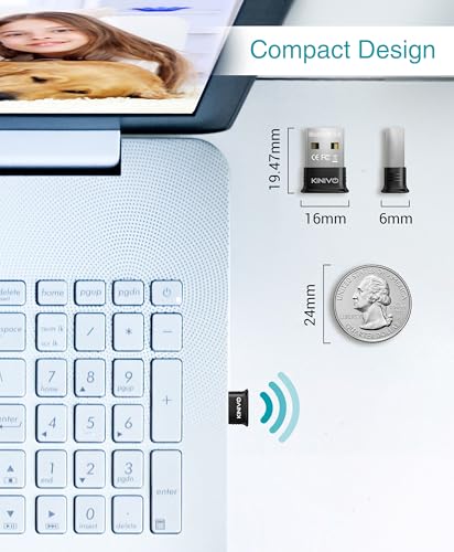 Kinivo USB Bluetooth Adapter for PC (BT5.0, Plug & Play Wireless Dongle Receiver for Ubuntu, Windows 11/10/8.1) – Works with Laptops, Headsets, Speakers, Mouse, Keyboard, Printers, Gaming Controllers - style: BTD500