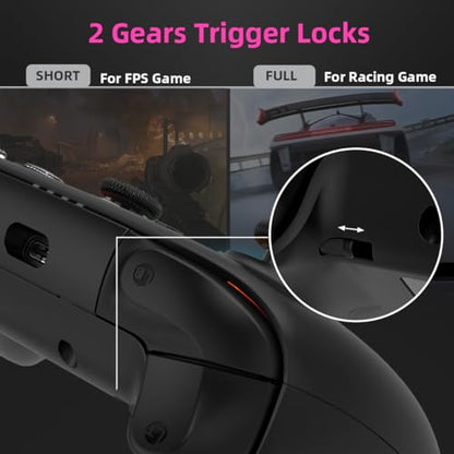 ASRVA Black 2.4G Wireless Game Controller, No Bluetooth, Hall Effect Gamepad with Metal Rear Macro Buttons, Wired Plug & Play, Compatible with PC Mac Steam Deck PS3 Switch Android - color: Black