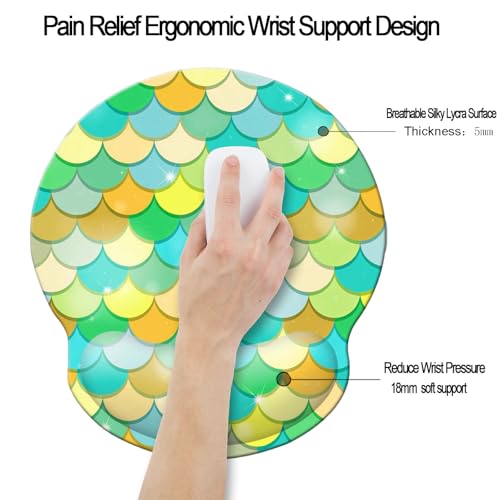 Ergonomic Memory Foam Wrist Support Mouse Pad Comfortable Padded Wrist Mousepads 9in X10in Pain Relief Desktop Mouse Mat (Green Mermaid Foam) - color: Green Mermaid Foam