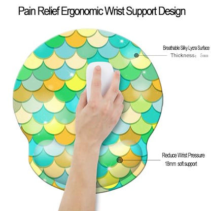 Ergonomic Memory Foam Wrist Support Mouse Pad Comfortable Padded Wrist Mousepads 9in X10in Pain Relief Desktop Mouse Mat (Green Mermaid Foam) - color: Green Mermaid Foam