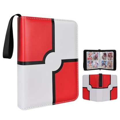 Collectible Trading Card Albums,4 Pocket Card Binder, 400 Double Sided Pocket,PU Premium Zip Trading Card Binder for TCG, MTG,Sports Cards (Red&White&Black) - color: Red&White&Black