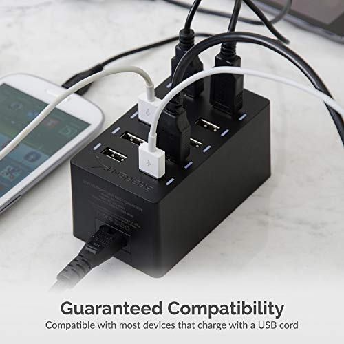 SABRENT 60W 10-Port USB Charging Station, Auto-Detect (AX-TPCS) | 12A family-sized desktop rapid charger; smart auto-detect USB ports; UL certified; black; usb power strip; usb charging hub - size: 10-Port