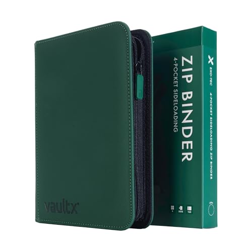 Vault X 4 Pocket Zip Trading Card Binder 160 Cards Exo-Tec (Green) | Holds 160 standard-size TCG cards in 20 side-loading 4-pocket pages. Padded, water-resistant Exo-Tec cover. - color: Green