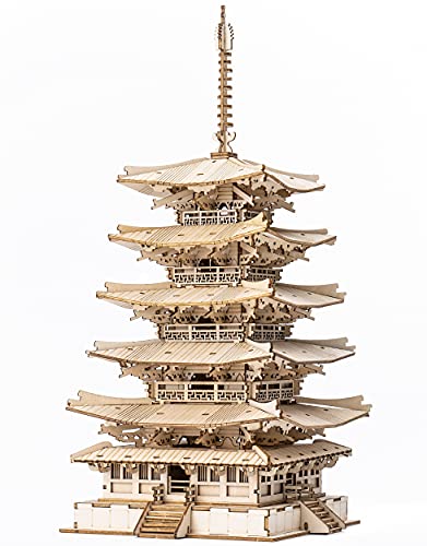 Rolife Wood Model Kits for Adults to Build 3D Puzzles DIY Five-storied Pagoda Birthday Unique Gifts for Friends or Family