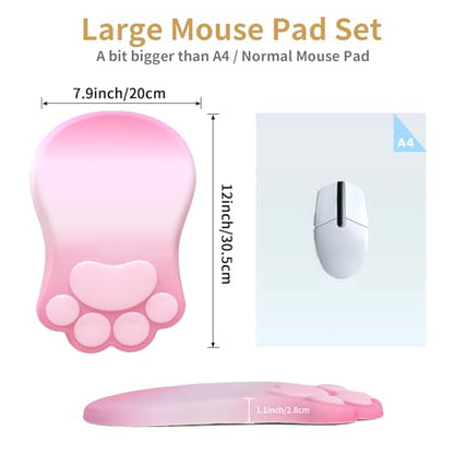 L-SPOUTTO Ergonomic Mouse Pad with Wrist Rest,Pink Mouse Pad Wrist Support | Cute Cat Paw Comfortable Massage Design,Computer Pain Relief Mousepad with Non-Slip Base for Desk Laptop Gaming,Gradient Pink - color: Gradient Pink