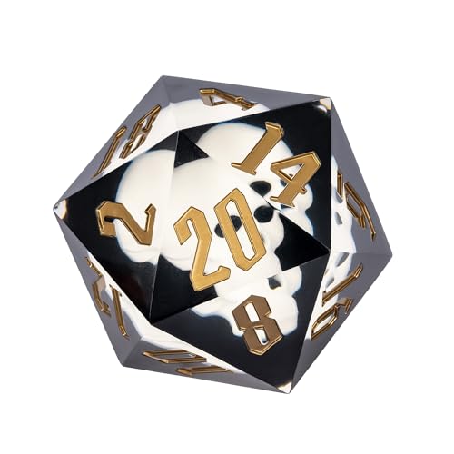Cusdie Large D20 Dice 55mm with Sharp Edges, D&D 20 Sided Dice, Handmade DND Giant D20 for RPG, Table Games(White Skull) - color: White Skull