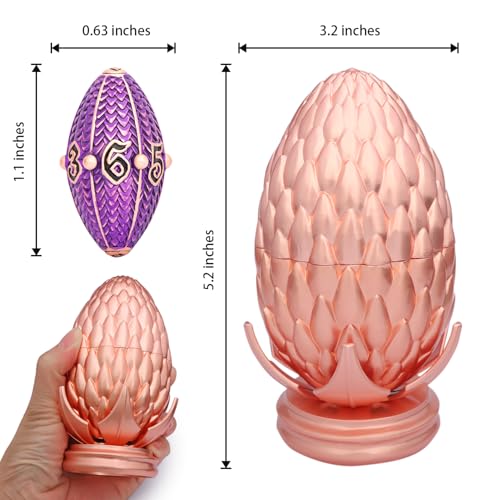ARUOHHA DND Metal Dice Copper Purple Dragon Egg Dice with Rotating Dragon Egg Shell, Role Playing Game RPG Polyhedral D and D Dice Set D20 D12 D10 D8 D6 D4 - color: Copper Purple
