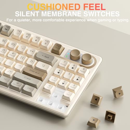 SOLAKAKA SK90 75% Wireless Gaming Keyboard - 4000mAh Tri-Mode (BT5.0/2.4G/USB-C) Cute Creamy Gaming Keyboard with Number Pad, Media Knob, RGB Backlit, Quiet Keys Silent Office Keyboards for PC MAC - color: Creamy, size: SK90 - Wireless