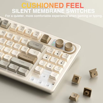 SOLAKAKA SK90 75% Wireless Gaming Keyboard - 4000mAh Tri-Mode (BT5.0/2.4G/USB-C) Cute Creamy Gaming Keyboard with Number Pad, Media Knob, RGB Backlit, Quiet Keys Silent Office Keyboards for PC MAC - color: Creamy, size: SK90 - Wireless