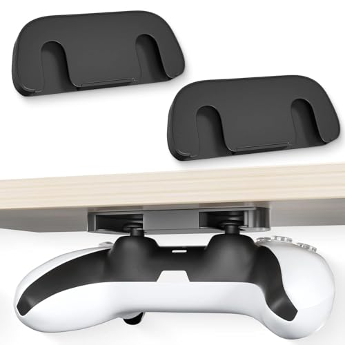2 Pack Under Desk Game Controller Holder, No Drill Adhesive Mount, Universal Organizer for Most Game Controllers, Under Desk Hanger for Gaming Desk Accessories Storage