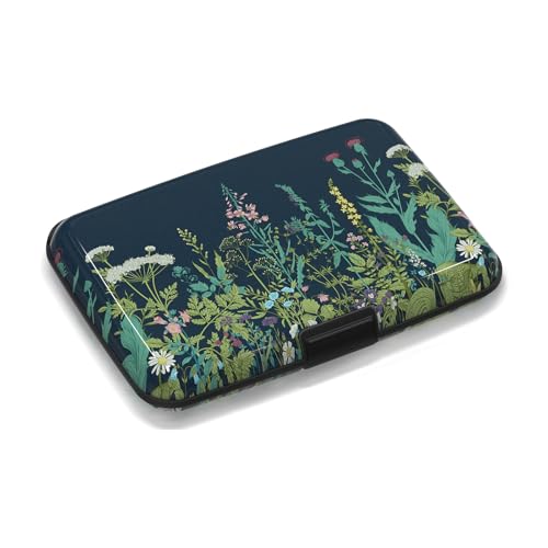 Credit Card Holder RFID Blocking, Mini Aluminum Hard Case, Plant Flowers Small Business Metal Wallet for Women Men - color: Plant Flowers