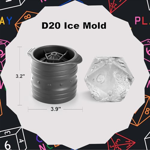 Nax Caki D20 Dice Ice Mold, DND Gamer Gifts for Men Women, Cool Christmas Stocking Stuffers Ideas for Adults TTRGP Lover, Large Silicone D&D Accessories Ice Cube Tray for Cocktails,Bourbon,Whiskey