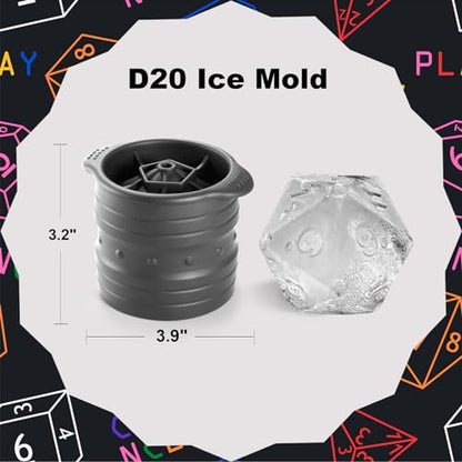 Nax Caki D20 Dice Ice Mold, DND Gamer Gifts for Men Women, Cool Christmas Stocking Stuffers Ideas for Adults TTRGP Lover, Large Silicone D&D Accessories Ice Cube Tray for Cocktails,Bourbon,Whiskey
