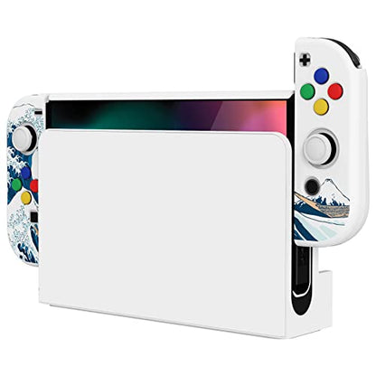 PlayVital AlterGrips Protective Slim Case for Nintendo Switch OLED, Ergonomic Grip Cover for Joycon, Dockable Hard Shell for Switch OLED w/Thumb Grip Caps & Button Caps - color: The Great Wave off Kanagawa