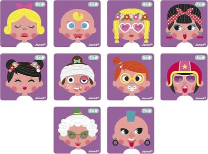 Janod MagnetiBook 66 pc Magnetic Girl Crazy Face Dress Up Game - Ages 3+ - Creative Play - Enhances Creativity and Learning - Includes 55 Magnetic Pieces and 10 Cards | Ideal for Kids Ages 3+ - Enhances Creativity and Learning - Fun Travel Activity - Incl