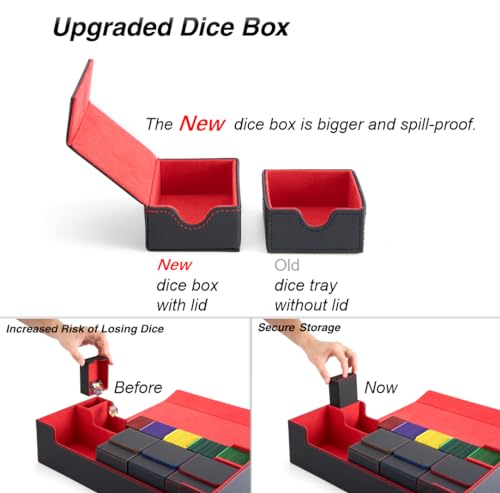 MTG Deck Box Holds 5 Display Card Deck Boxes with Playmat and Dice Box,Includes 10 colorful dividers and 1 card supporter, Trading Card Storage Box For Magic Game Cards (Black and Red) | Holds 5 Deck Boxes (not included)/650 Single/520 Double-Sleeved Card