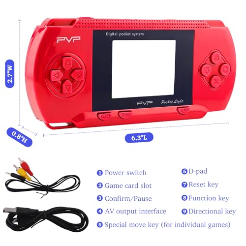 Red Handheld Game Console, 74 Built-in 8-Bit Games | Portable game player with 74 retro games, 2.4" Screen, USB rechargeable battery, fun gift for kids and families - color: Red