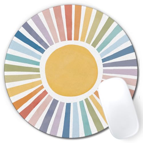 Boho Colorful Rainbow Sun Mouse Pad, Cute Rainbow Sunshine Mouse Pads Mousepad for Desk Home Office Dorm Computers Laptop, Boho Office Supplies Desk Accessories, 7.9x7.9 Inch - color: Color-11