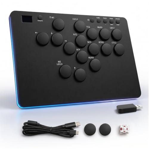 Leverless Controller for PS5, PS3, Switch, PC & Steam Deck, Wired 16-Button Fight Stick with PS5 Boot Dongle, Leverless Arcade Stick, OLED, Web Config, Hot-Swap Keys, SOCD, Turbo & RGB