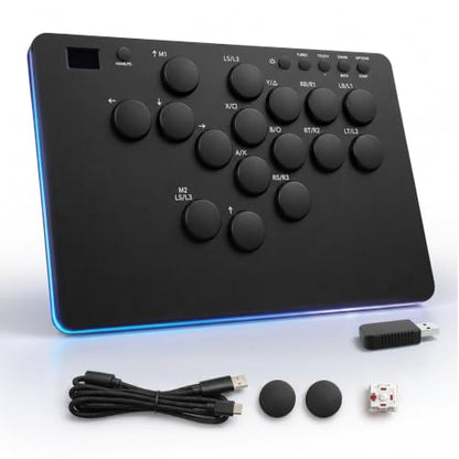 Leverless Controller for PS5, PS3, Switch, PC & Steam Deck, Wired 16-Button Fight Stick with PS5 Boot Dongle, Leverless Arcade Stick, OLED, Web Config, Hot-Swap Keys, SOCD, Turbo & RGB