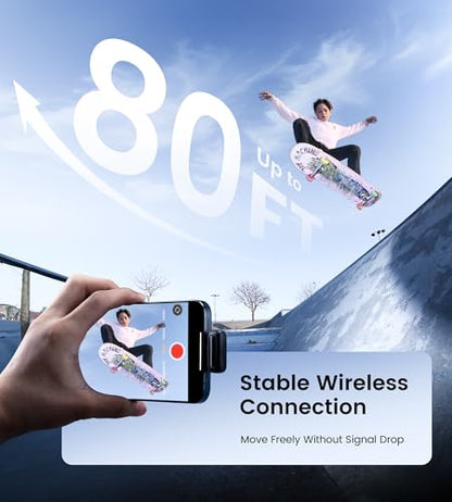 [Upgraded] Wireless Lavalier Lapel Microphone 80FT Range with 6H Working Time Plug & Play Mini Mic with Upgraded Noise Reduction and Reverb for Vlogging, Video Recording, Live Streaming, Interview