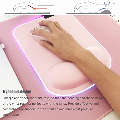 RGB LED Wrist Support Mouse Pad with 13 Lighting Modes, Anti-Slip Rubber Base, Ergonomic for Gaming, Office, Home - 11.8 x 8.5 in (Pink) - color: Pink