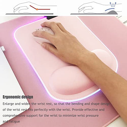 RGB LED Wrist Support Mouse Pad with 13 Lighting Modes, Anti-Slip Rubber Base, Ergonomic for Gaming, Office, Home - 11.8 x 8.5 in (Pink) - color: Pink