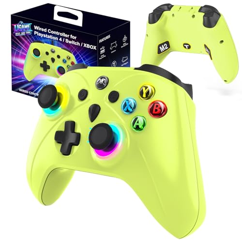 UGAME Wired Xbox Controller for X Box Series X S One PC PS4 Switch, Gaming Control Controllers with 1000Hz Polling Rate No Drift Stick, Custom Paddles Turbo RGB Light Remote, Green Gamepad - color: green