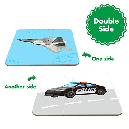 48 Vehicle Matching Puzzles with Error-Correction Mechanism Pre-Primer in 2 Pieces, Perfect for Preschool Learning (24 Blocks Double Sided) - style: Vehicle-A