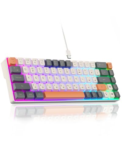 CORBOBO 60 Percent Keyboard,RGB Backlit Gaming Keyboard USB-C Wired,Portable 68 Keys Compact Mini Keyboards for Business Trips,Office,PC Games (SK968,Grey&Orange) - color: Grey&Orange, size: SK968 - Wired